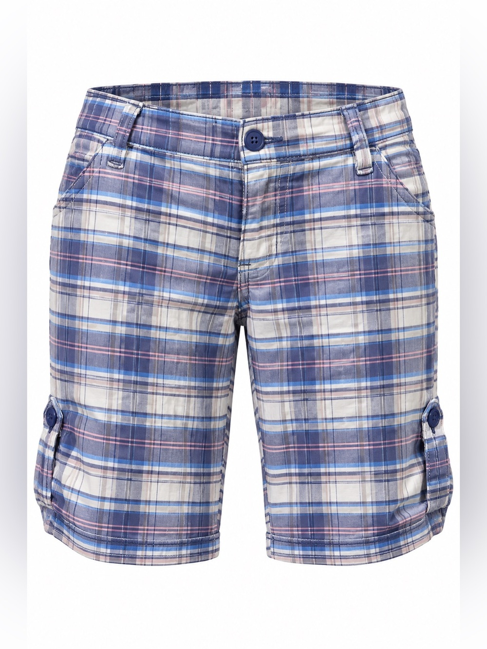 Garage Plaid Bermuda Shorts Blue Pink Low Rise Casual Women’s Size 5